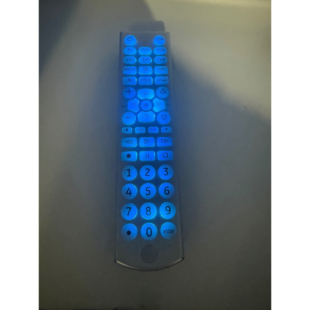 GE Universal Remote Control 4-Device Brushed Silver Blue Backlit 40081-331